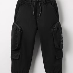 Ruff Cotton Woven Full Length Solid Colour Trouser With Cargo Pockets- Black-image-90