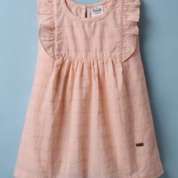 Simply Premium Cotton Woven Frill Sleeves Frock With Embroidery Detailing - Peach-picture-22
