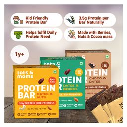 Tots & Moms Kid-friendly Protein Bars for KidsChoco flavored Dates & Nuts, Pack of 3 | 3.5g Protein per Bar | Cocoa for Antioxidants & Oats for Fiber | Perfect Option for Healthy Snacking | (25g X 6) 150g - Each-38