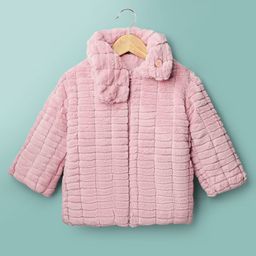 Little Kangaroos Full Sleeves Solid Color Winter Jacket with Fur Detailing - Pink-picture-17