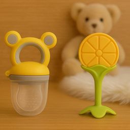 Badal Kidz Presents combo of 2 includes 1 Standing Fruit Teether and 1 Mickey Fruit Feeder - Orange , Yellow-image-68