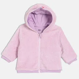 MINI KLUB Cotton Knit Full Sleeves Fur Detailed Solid Hooded Jacket - Lilac-picture-34