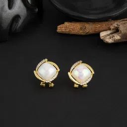 PASU FASHION Gold-Plated Pearls Beaded & Artificial Stones Studded Contemporary Studs-38