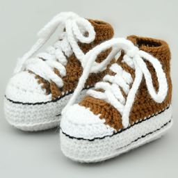Funkrafts Pack Of 2 Handmade Crochet Woollen Color Block Baby Booties - Pink & Brown image 4