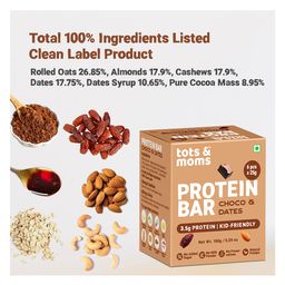 tots and moms foods Tots & Moms Kid-friendly Protein Bars for KidsChoco flavored Dates & Nuts, Pack of 3 | 3.5g Protein per Bar | Cocoa for Antioxidants & Oats for Fiber | Perfect Option for Healthy Snacking | (25g X 6) 150g - Each image 3