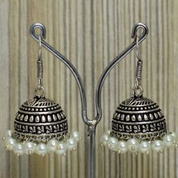 JEWELOPIA Silver-Plated Dome Shaped Oxidised Jhumkas-image-73