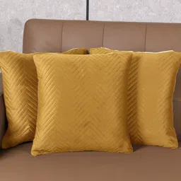 Saral Home Gold-Toned Set of 3 Geometric Velvet Square Cushion Covers-image-9