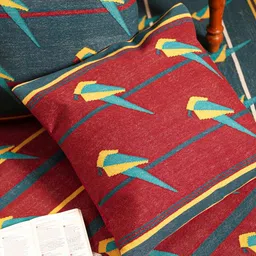 JAYPORE Red & Green Embroidered Cotton Pre-Filled Cushion-picture-11