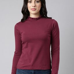 TWIN BIRDS High Neck Long Sleeves Raw Edge Regular Fit Cotton T-Shirt-picture-38