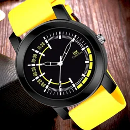 IIK COLLECTION Men Black & Yellow Round Dial Adjustable Silicon Strap Watch-51