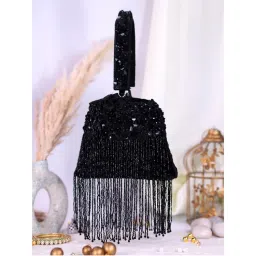 SWISNI Black Sequence tassle Potli Bag-picture-30