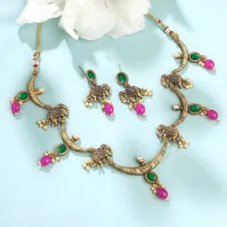 Yellow Chimes Gold-Plated Beaded Temple Necklace and Earrings-61