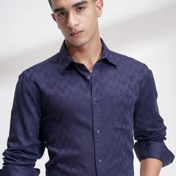 HIGHLANDER Men Comfort Fit Textured Spread Collar Cotton Casual Shirt-picture-45