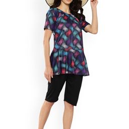 Aarika Plus Size Abstract Printed Swim Suit With Cap image 2