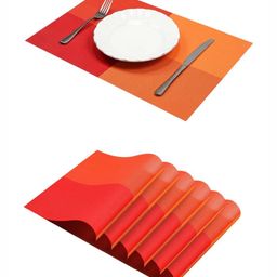 YELONA Red & Orange Colored 6 Pieces Printed Heat Resistant Table Placemats-22
