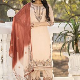 MITTOO Women Floral Printed Regular Kurta with Trousers & With Dupatta-picture-0