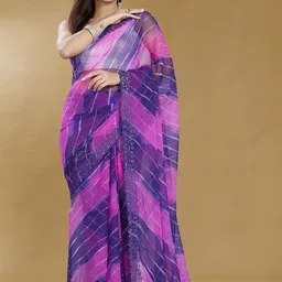 Rani Saahiba Striped Embroidered Leheriya Saree-picture-38