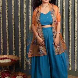 Shades of Sabi Embellished V-Neck Top With Palazzo & Shrug Co-Ords-picture-28