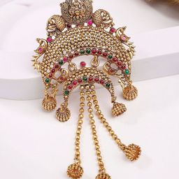 KARATCART Gold Plated Artificial Stones Studded Temple Bun Pin Head Jewellery-picture-15