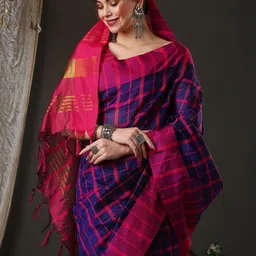 Saree mall woven design Checked Zari Taant Sarees-17