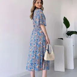 MANOJAVA Floral Print Fit & Flare Midi Dress image 2