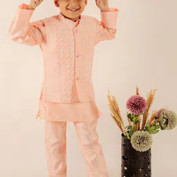 Superminis Boys Floral Embroidered Regular Thread Work Pure Cotton Kurta with Pyjamas-18