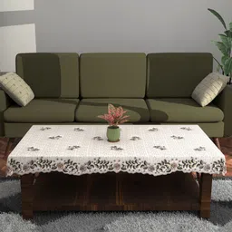 Myntra Elegant Homes Cream-Coloured Floral Cotton 4-Seater Table Cover-46
