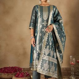 Anouk Ethnic Motifs Zari Kurta with Trousers & With Dupatta-image-8