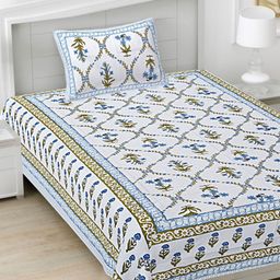 FrionKandy Living Turquoise Blue Printed Cotton 180 TC Single Bedsheet Set 2.28 m x 1.52 m-image-66