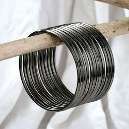 Sangria Silver Plated & Charcoal coloured-Textured Set of 12 bangles-image-7