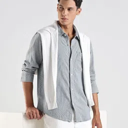 Calvin Klein Jeans Striped Pure Cotton Spread Collar Casual Shirt-image-94