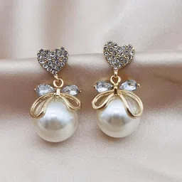 Celestria Korean Pearls Beaded Heart Shaped Studs-17