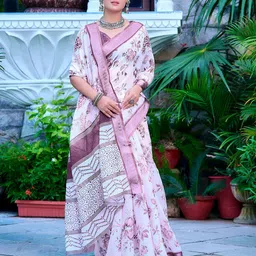 Anouk Floral Printed Zari Saree With Blouse Piece-picture-47