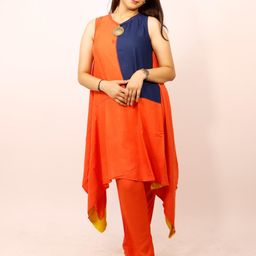 MODFUSE Women Orange Viscose Rayon Kurta Sets-image-61