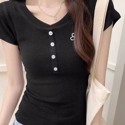 KPOP Women V-Neck Fitted Top-image-89