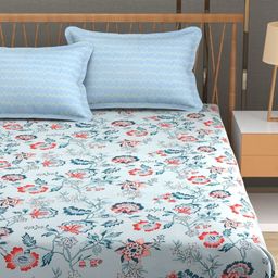 MAFATLAL Blue & Pink Floral 160 TC Queen Bedsheet with 2 Pillow Covers-image-57