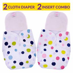 Bembika Reusable Cloth Diapers With Inserts Polka Dot Print Pack of 2 - White-image-12