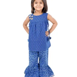 Babyoye Sleeveless Kurti & Sharara Floral Appliques - Blue-picture-45