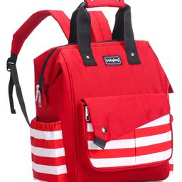 Babyhug Multifunctional Backpack Style Diaper Bag - Red and White-14