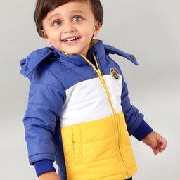 Babyhug Full Sleeves Color Block Hooded Jacket - Blue-picture-26