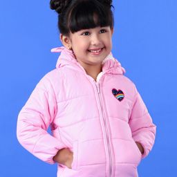 Babyhug Full Sleeves Hooded Padded Heart Patch - Pink-image-96