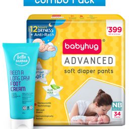 Babyhug Advanced Pant Style Diaper New Born Size 34 Pieces and Bella Mama Been A Long Day Foot Cream 50g-image-44