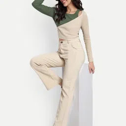 Next One Women Smart Straight Fit High-Rise Easy Wash Corduroy Trousers-image-106
