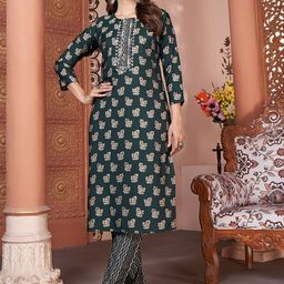 Rujave Women Paisley Printed Empire Chanderi Silk Kurta with Trousers-image-90