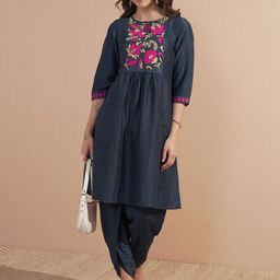 Vishudh Embroidered Round Neck Tunic With Trousers Co-Ords-image-35