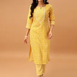 SANTOPERA DESIGNER Floral Printed Notch Neck Straight Kurta With Trousers-picture-46