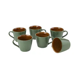 BODHI HOUSE Green & Brown 6 Pieces Ceramic Dishwasher And Microwave Safe Glossy Cups-picture-13
