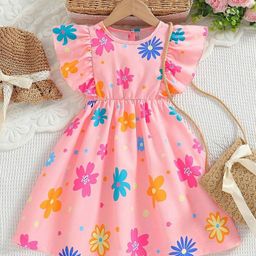 BAESD Floral Print Flutter Sleeve Fit & Flare Dress-13