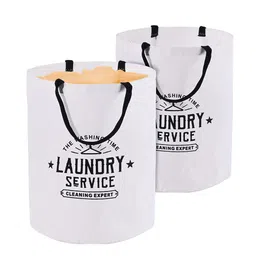 Kuber Industries 2-Pcs White & Black Printed Foldable Cloth Basket With Handle-53