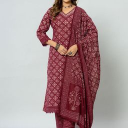 Amayra Women Floral Printed Regular Pure Cotton Kurta with Trousers & With Dupatta-image-29